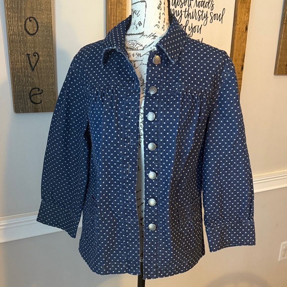 Chico's Platinum Polka Dot Patterned Jean Jacket